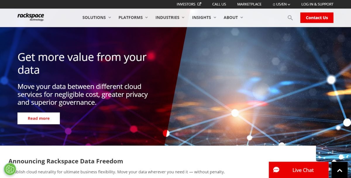 Rackspace homepage