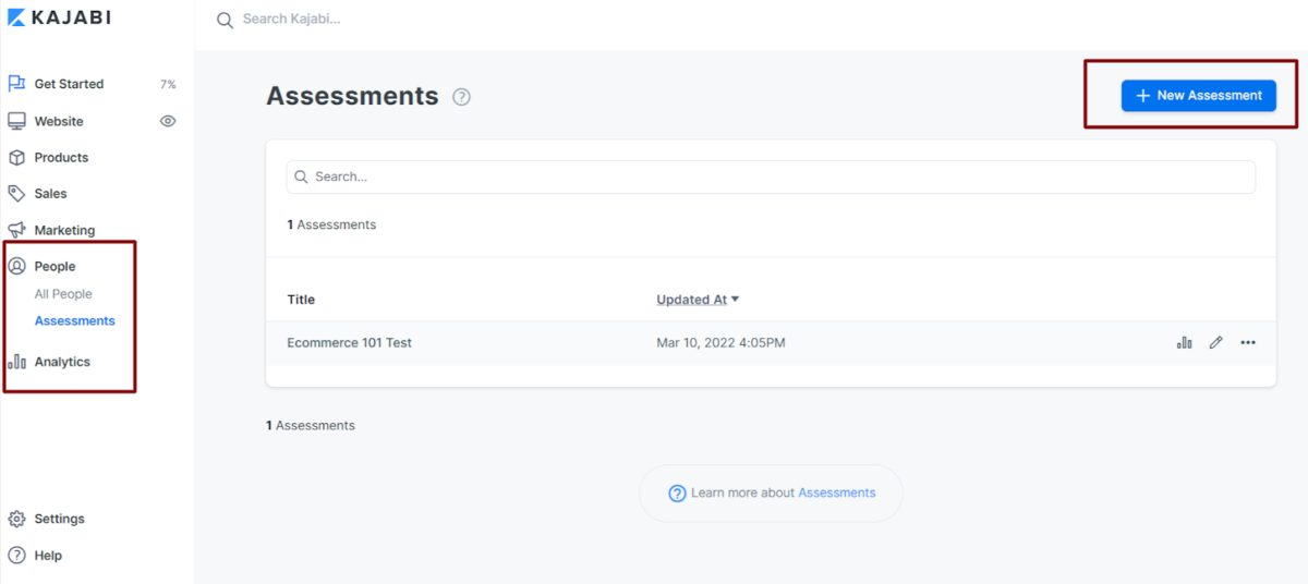 Kajabi assessment features dashboard