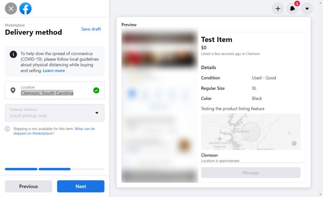 Facebook Marketplace Listing Delivery Method