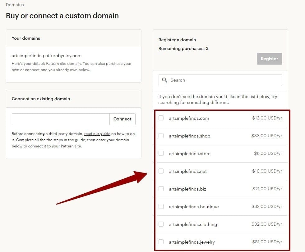 Etsy Domains