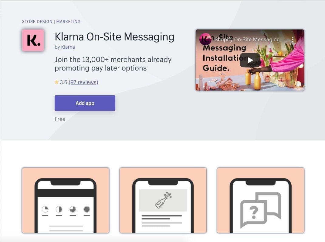 Application Shopify de messagerie sur site Klarna