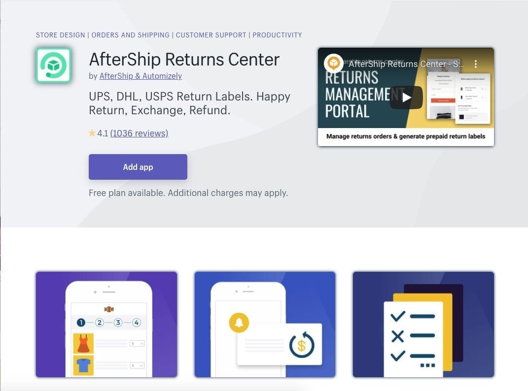 Aplicación de Shopify del centro de devoluciones de Aftership