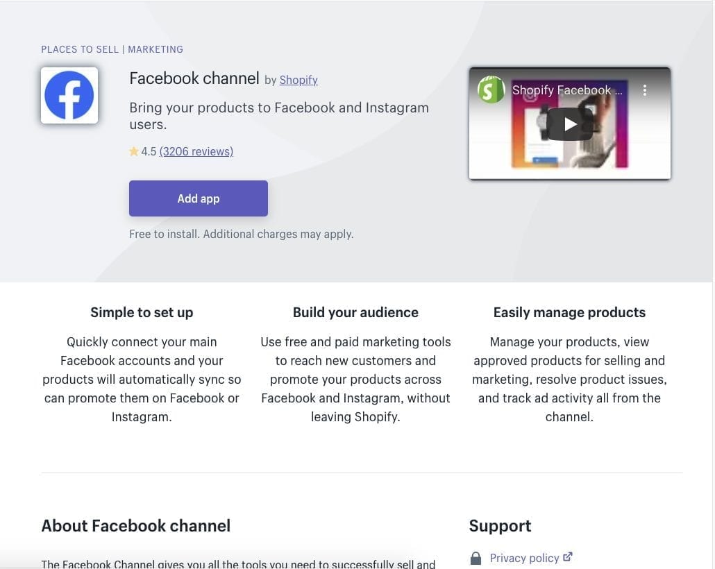 Aplicación Shopify del canal de Facebook