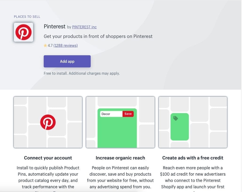 Épingles achetables Pinterest Application Shopify