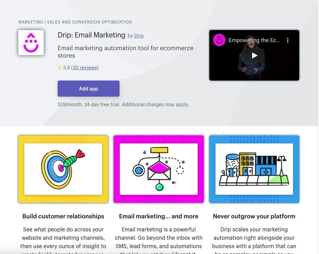 Application Shopify de marketing par e-mail goutte à goutte