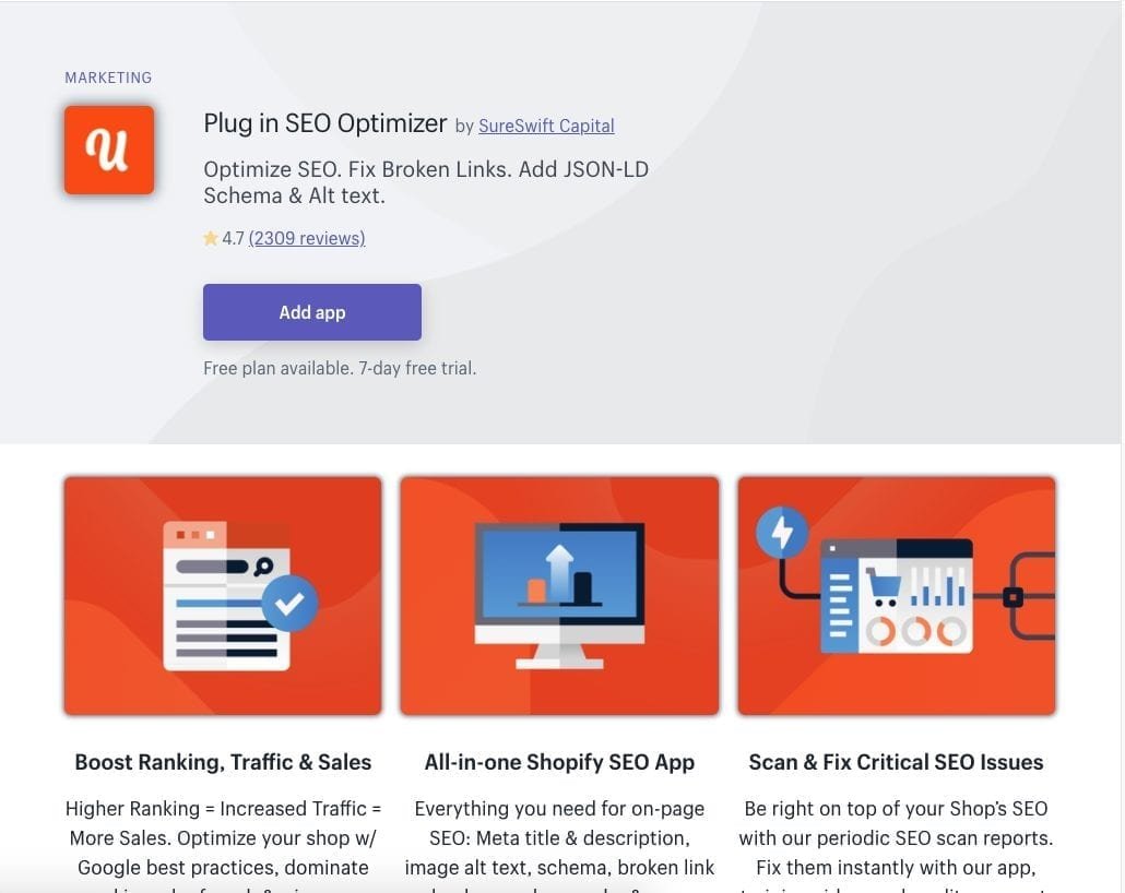 Plugin SEO Optimizer Shopify app