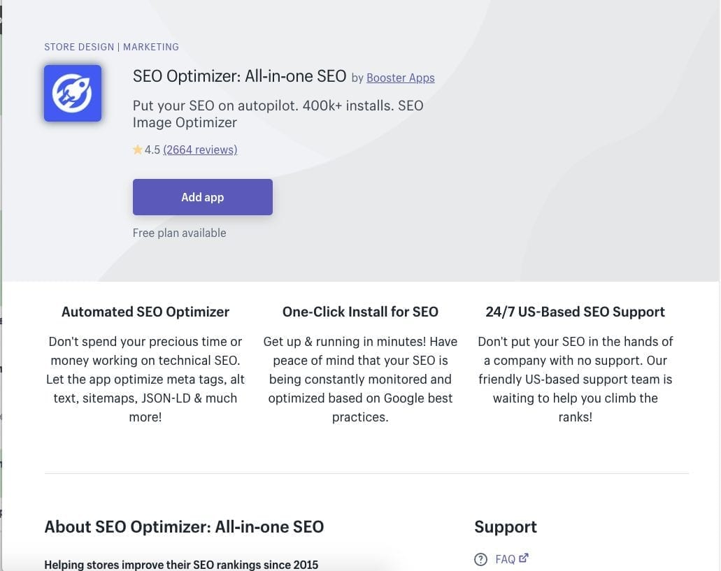 Application SEO Shopify tout-en-un SEO Optimizer