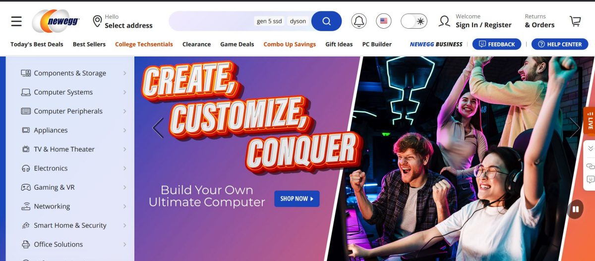 Newegg homepage