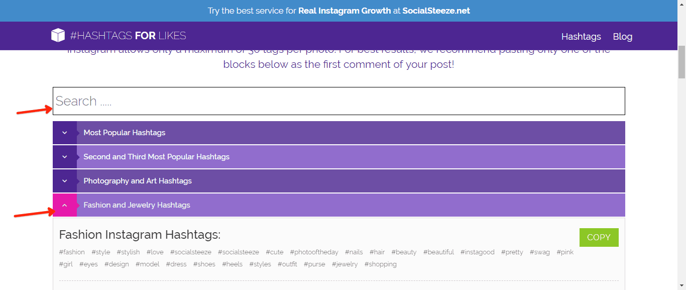 Uso de hashtags para la investigación de productos