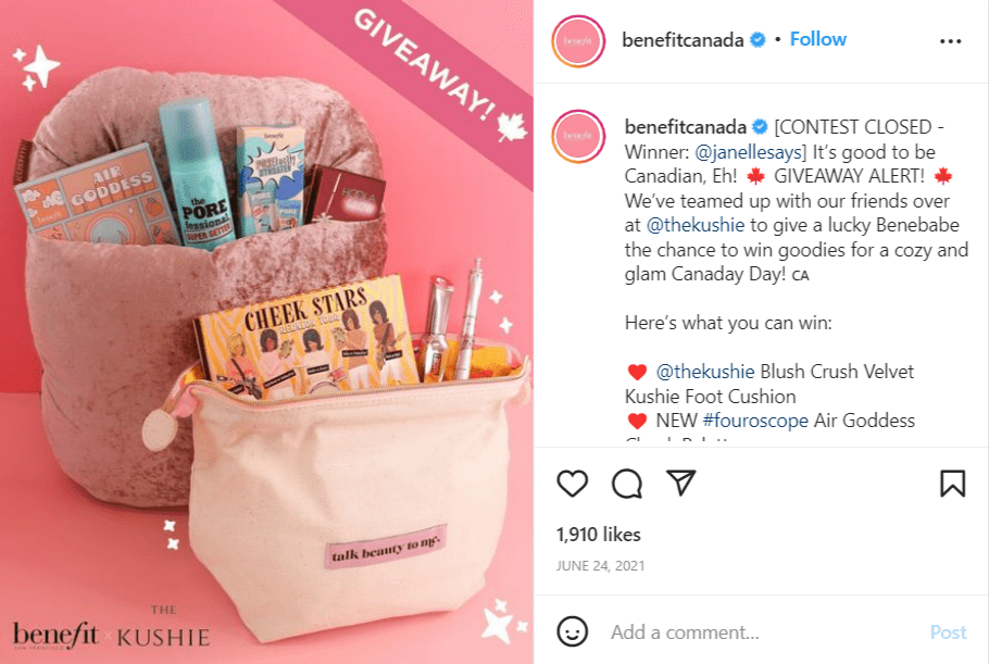 concours instagram avantages cosmétiques