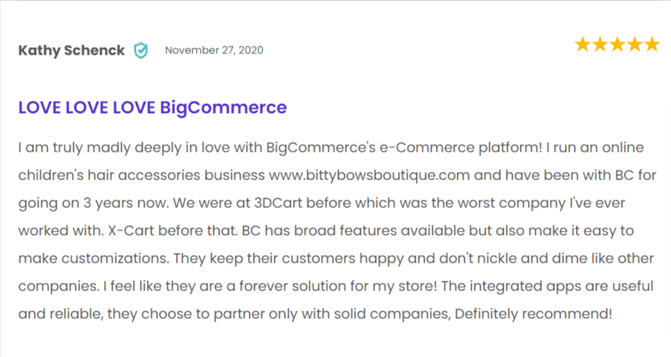 Revisión de usuario de BigCommerce