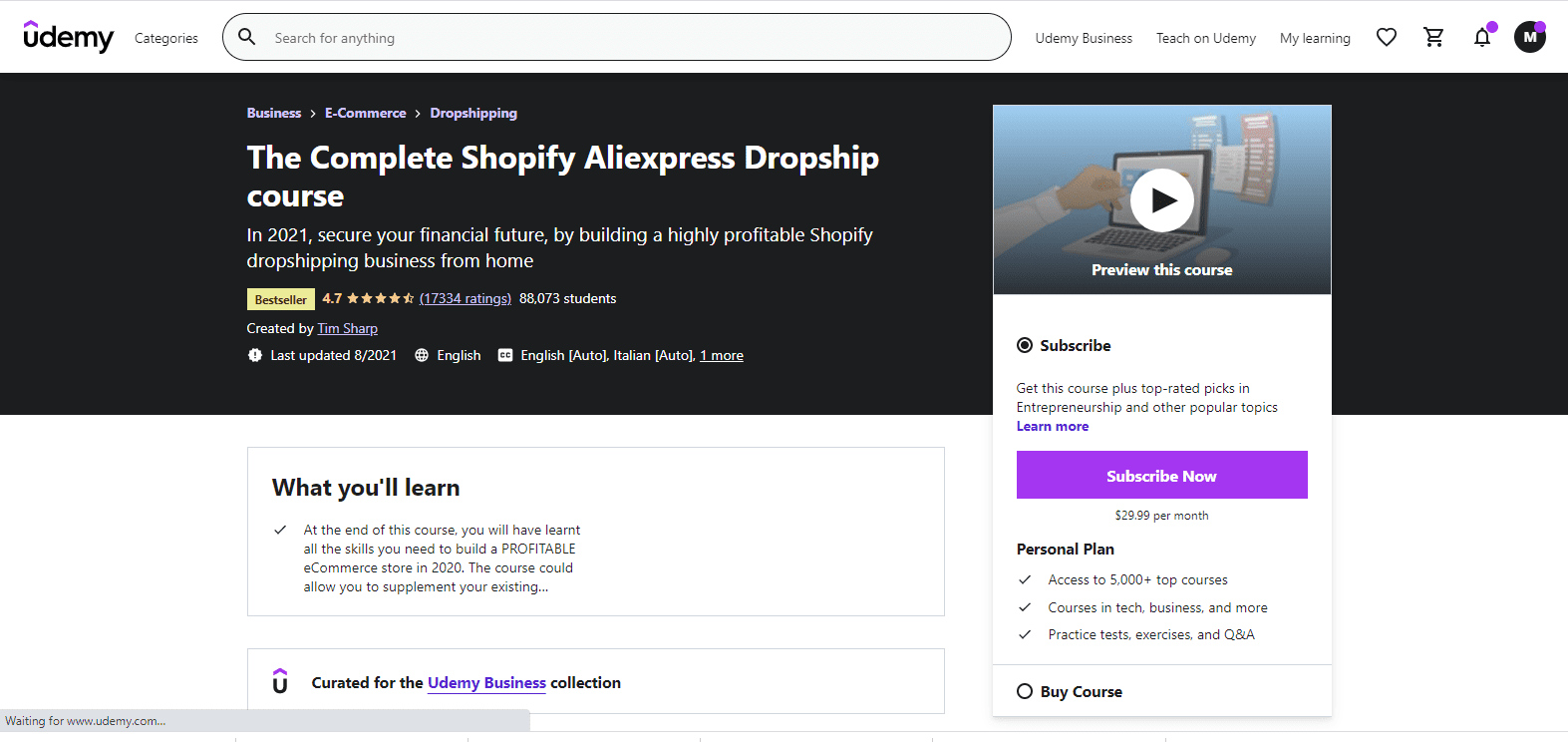 El curso completo Shopify Aliexpress Dropship