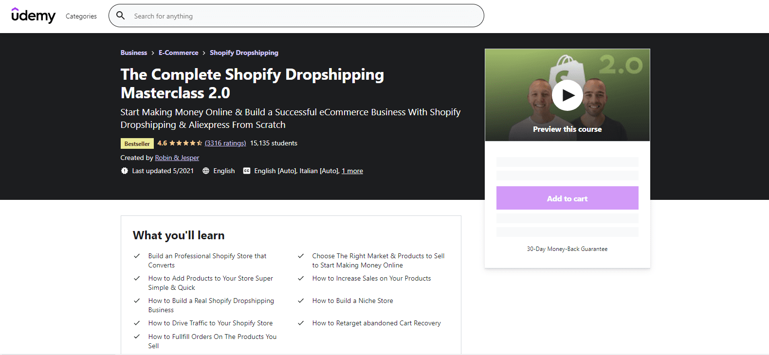 Completa la clase magistral de Dropshipping de Shopify