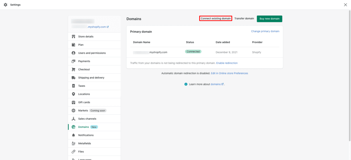 Connecter le domaine à Shopify