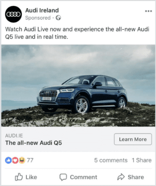 Publicité Facebook Audi Belgique