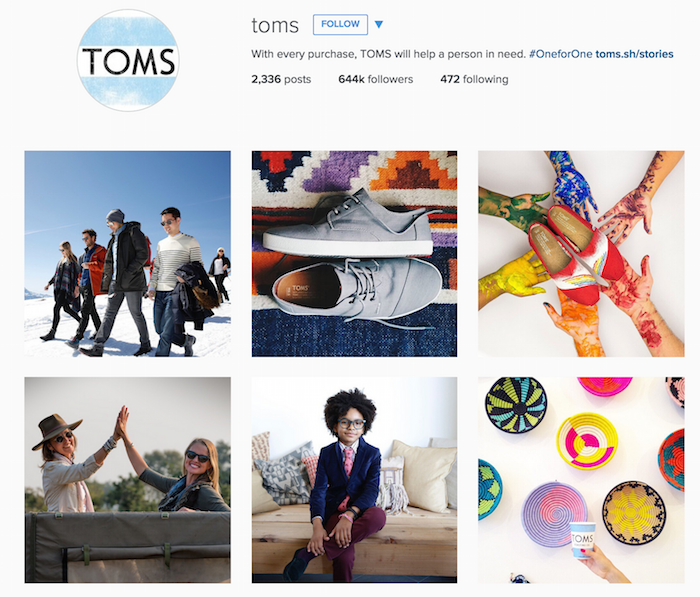 página de instagram de toms