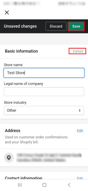 Enregistrer les modifications de la boutique Shopify Application mobile Android