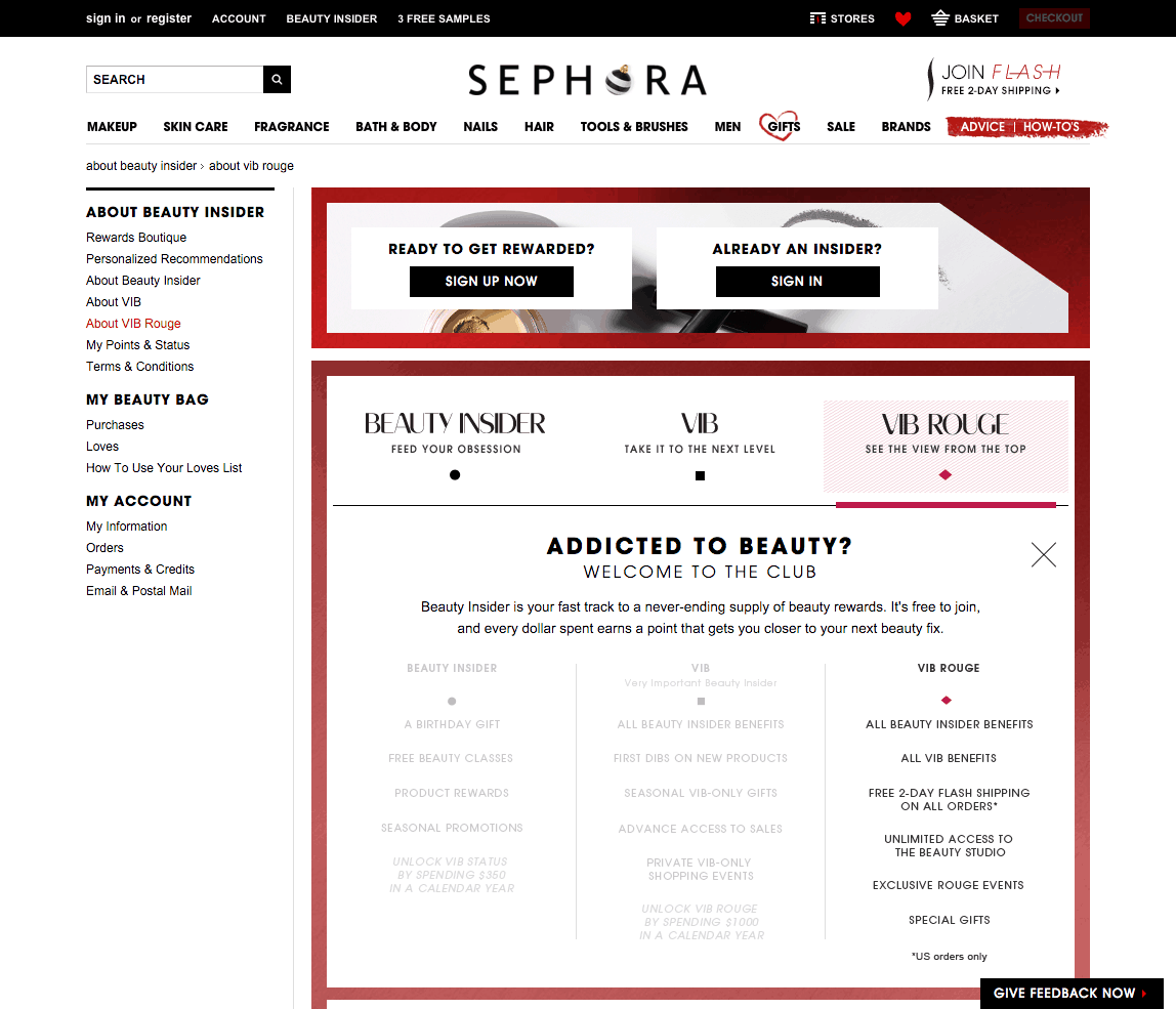 Programme à plusieurs niveaux Sephora-VIB Rouge