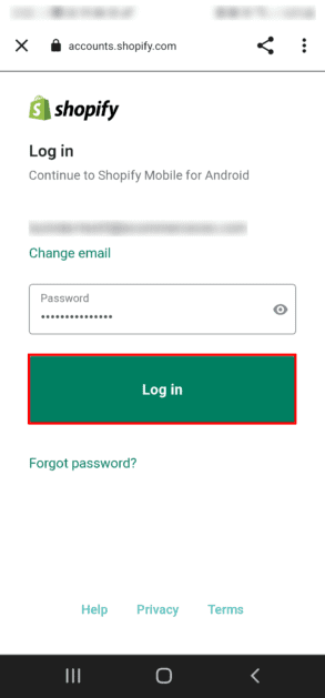 Connexion à l'application mobile Shopify