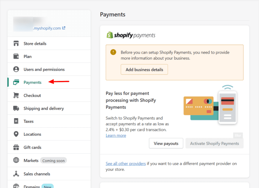 configurer les paiements shopify