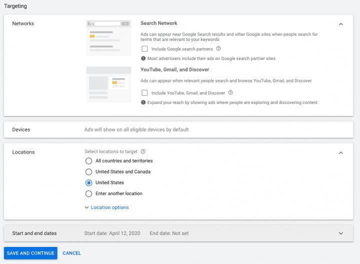 Configuración estándar de compras