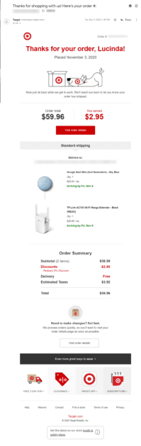 Target Transactional Email Example