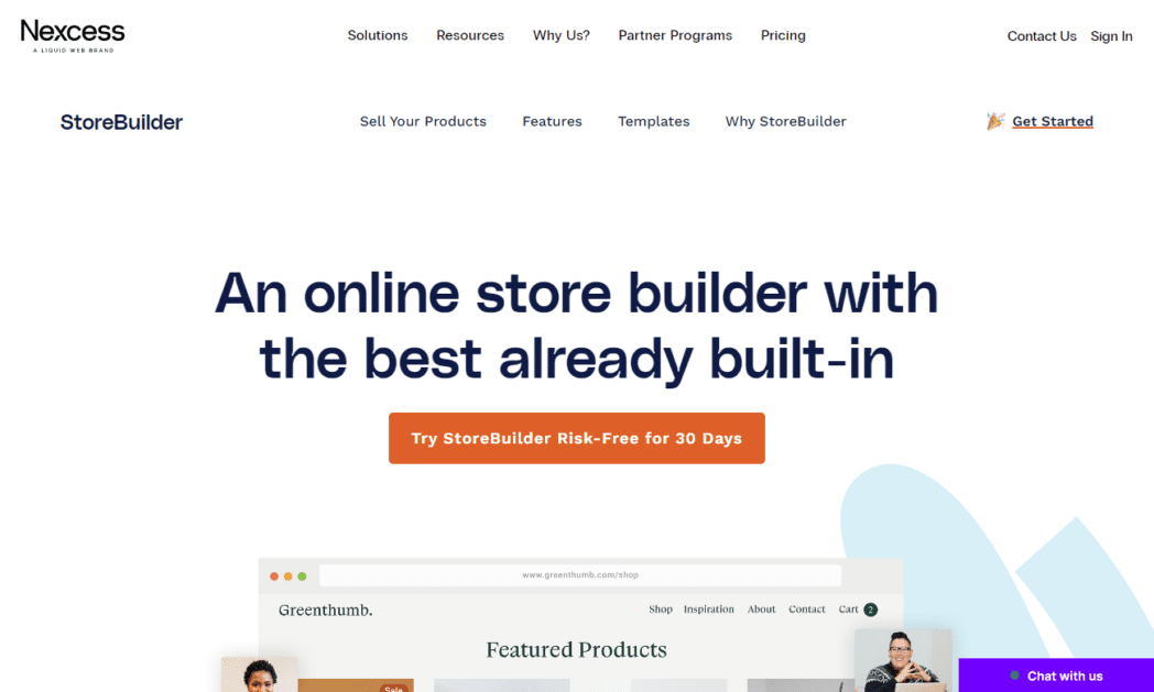 Page d'accueil de Nexcess Storebuilder